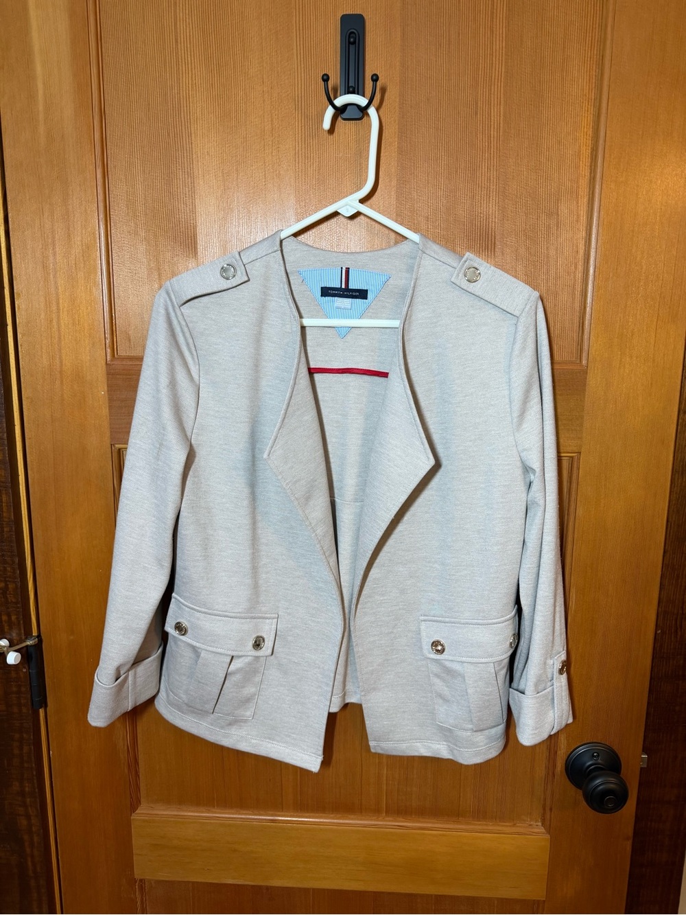 Tommy Hilfiger Cream Open-Front Military-Style Blazer